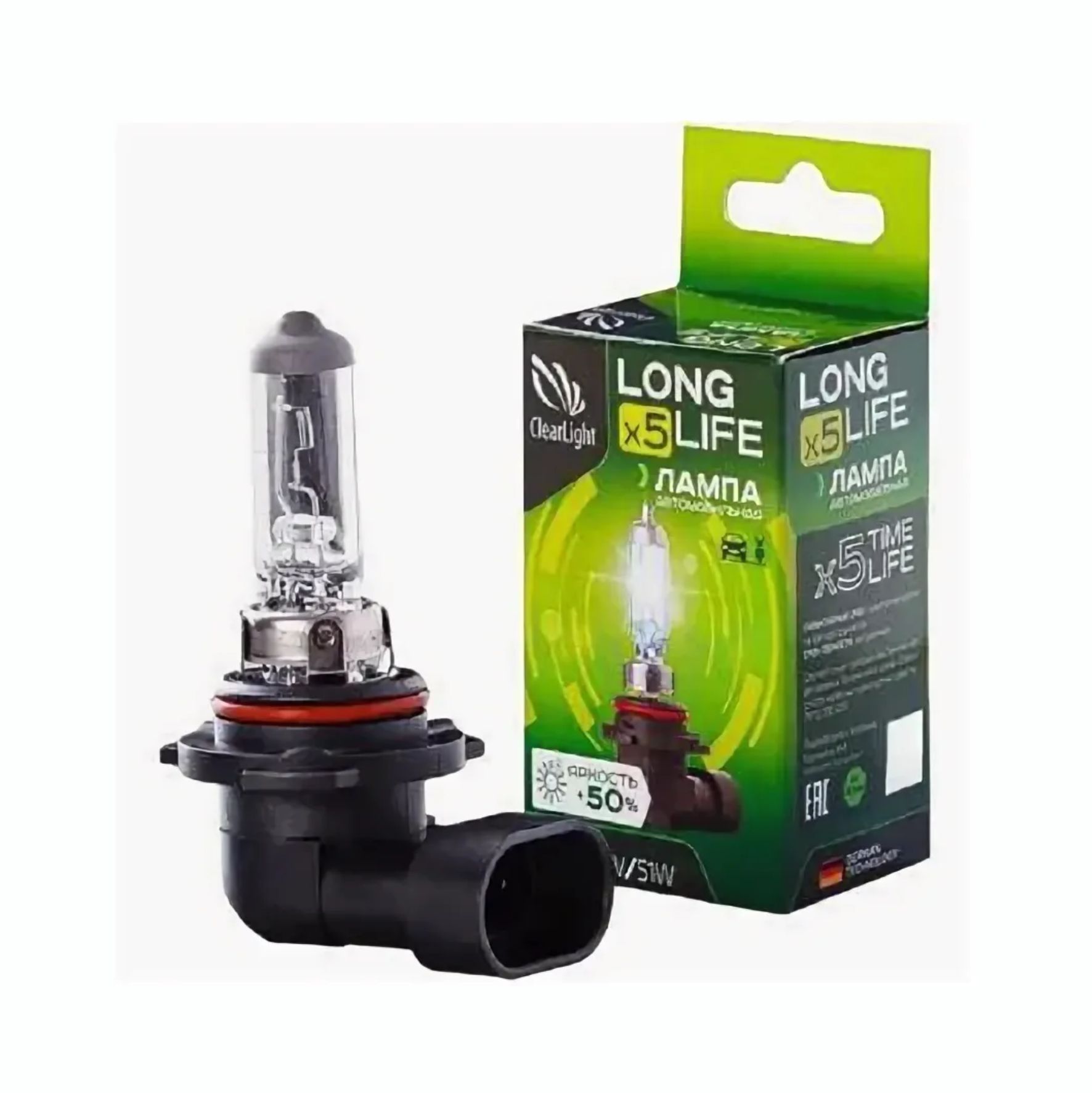 Лампа HB4 12V-65W галогеновая LongLife, Clearlight