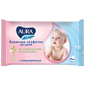 Салфетки влажные детские Aura Ultra Comfort 15шт. 13398