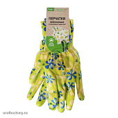 Перчатки нейлон облив нитрил с принтом зеленые с цветами