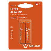 Батарейки алкалиновые AAA, 1.5В, блистер 2  шт. на подвесе Airline (арт. AAA-02)