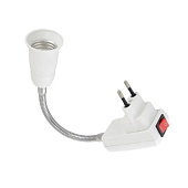 Переходник вилка-Е27 гибкий 150мм с выключателем белый TDM